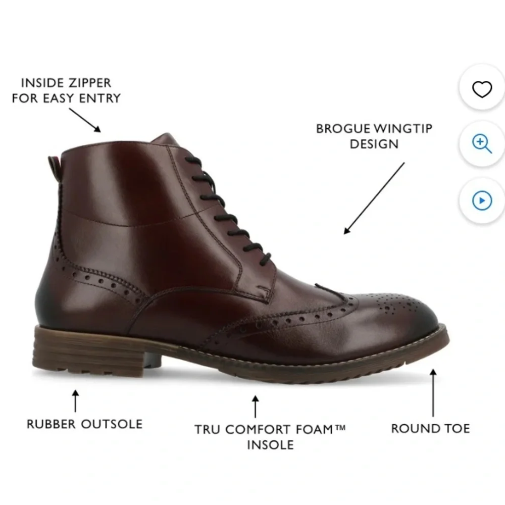 Thomas & Vine Edison Tru Comfort Foam Wingtip Ankle Boot new